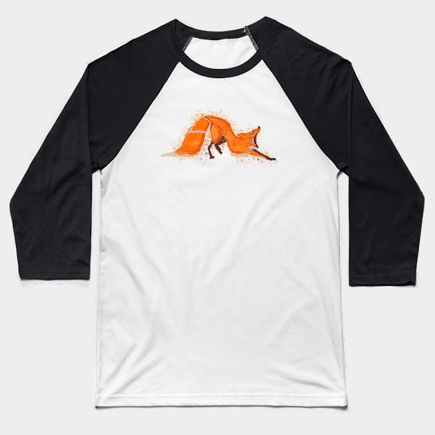 Fox sleepy yawning lineart black Baseball T-Shirt by Uwaki